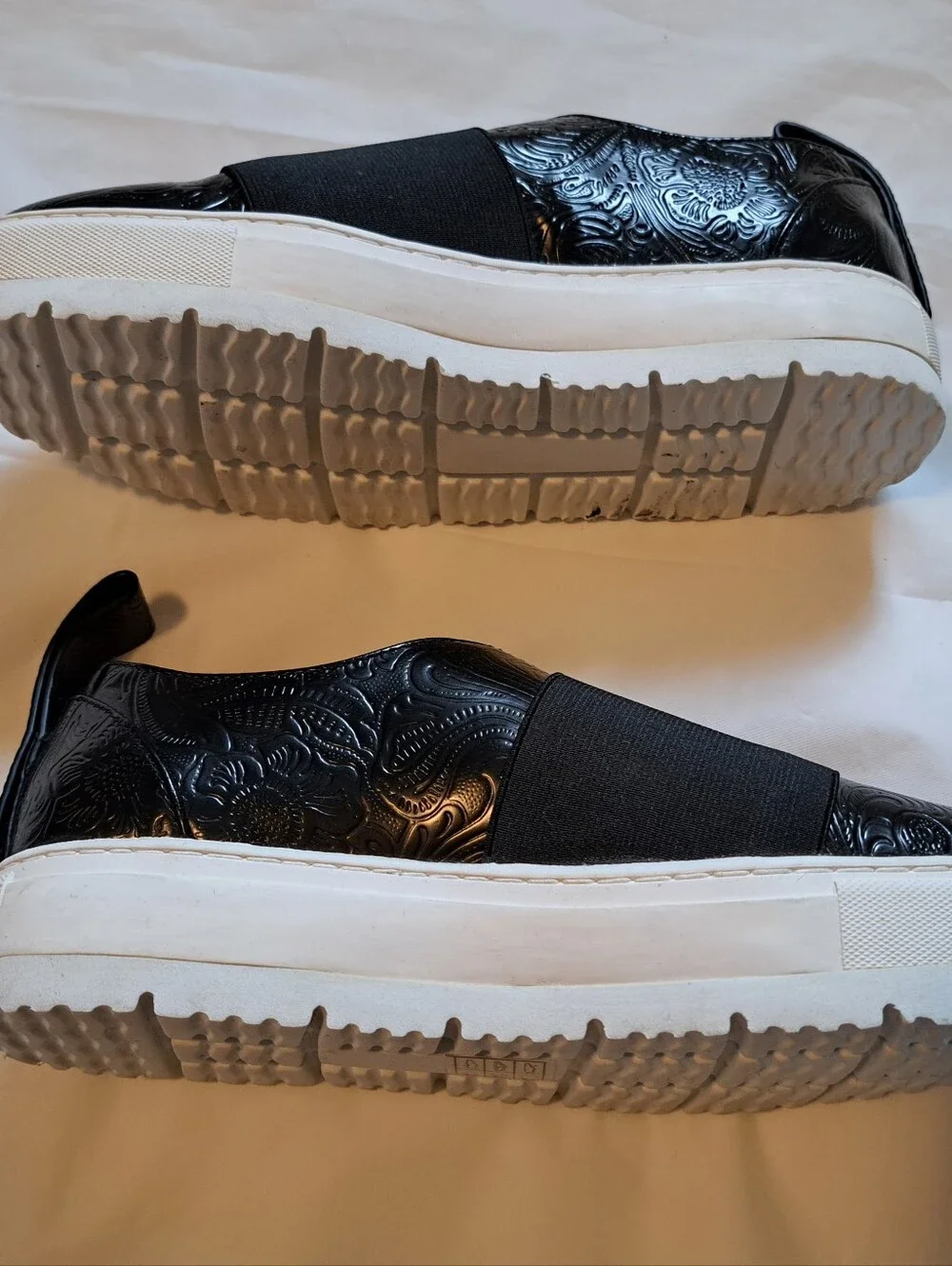 Jil Sander Black Embossed Leather Slip-On Loafers with White Sole